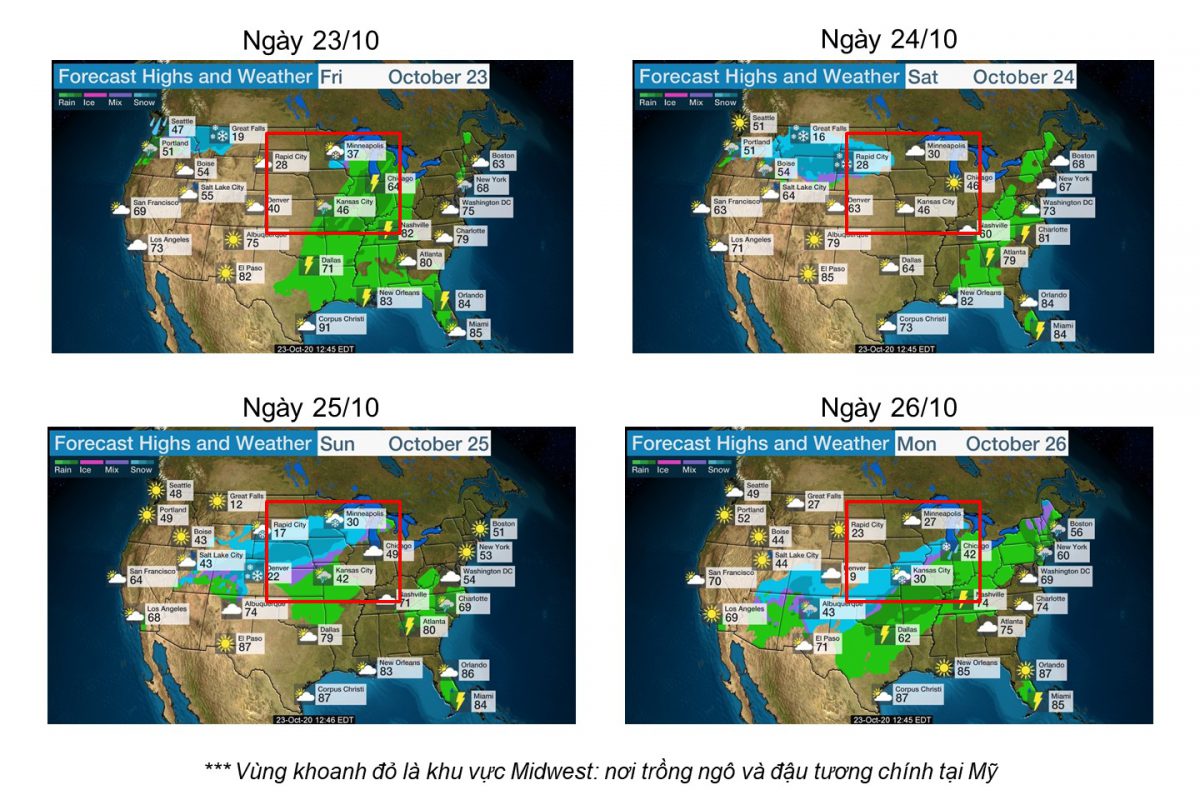 thời tiết midwest mỹ từ 23-25/10/2020